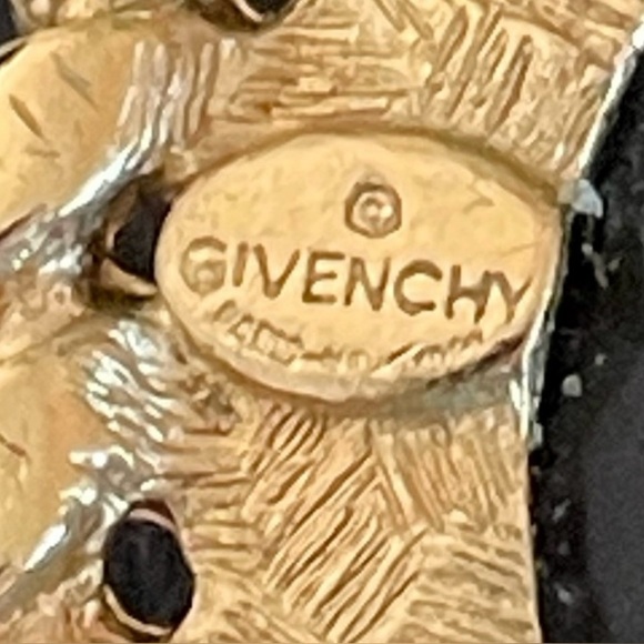 Vintage Givenchy Paris Goldtone And Faceted Black Cabochon Clip Earrings